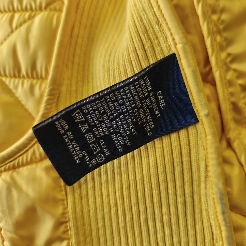 Ralph Lauren Sport Essex Crest Equestrian Vest Quilted Yellow Suede Sz Large - Picture 9 of 10